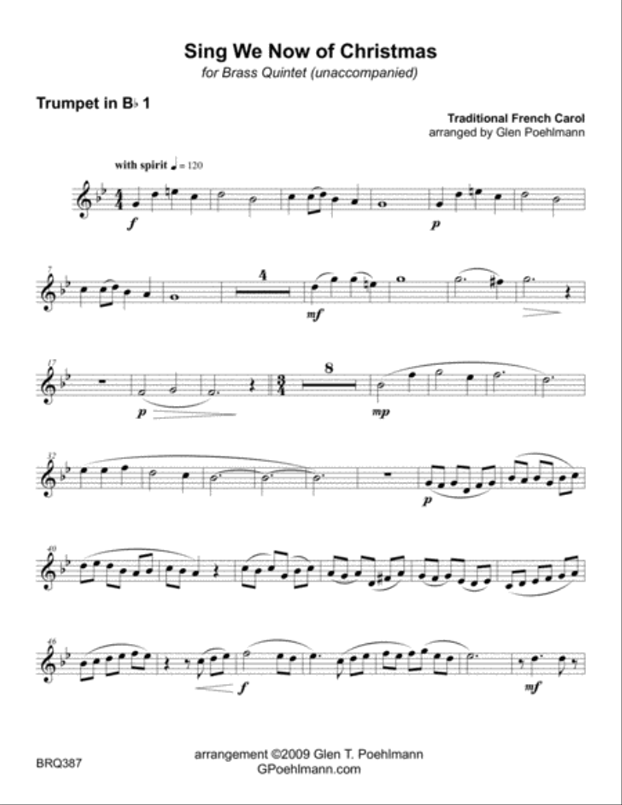 SING WE NOW OF CHRISTMAS arranged for BRASS QUINTET (unaccompanied) Brass Quintet scores gallery preview page 6