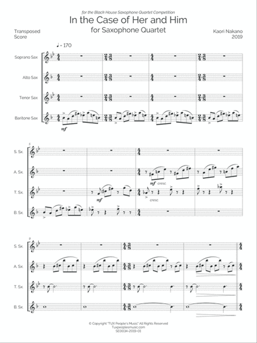 In the Case of Her and Him Saxophone Quartet scores gallery preview page 4