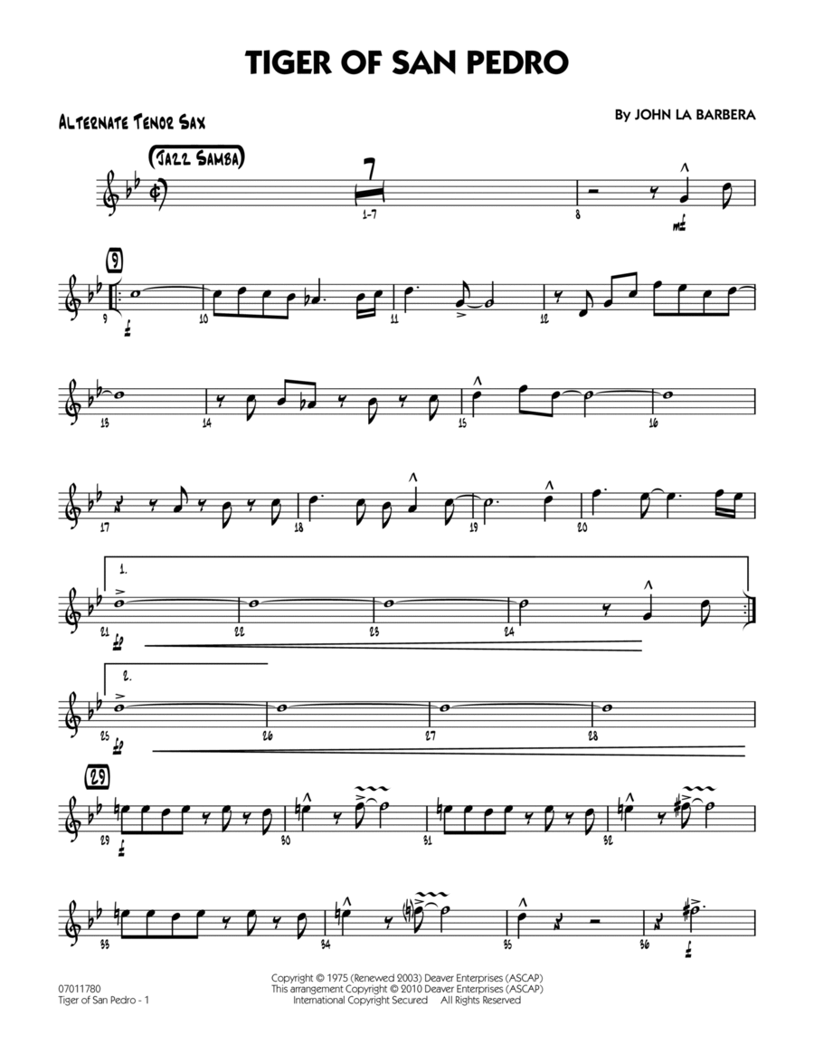 Tiger Of San Pedro - Alternate Tenor Sax Jazz Ensemble scores gallery preview page 1