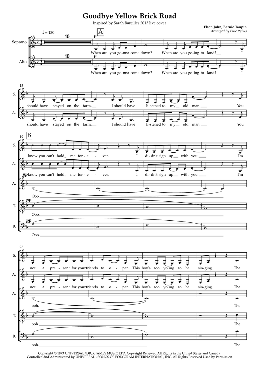 Goodbye Yellow Brick Road 4-Part scores gallery preview page 1