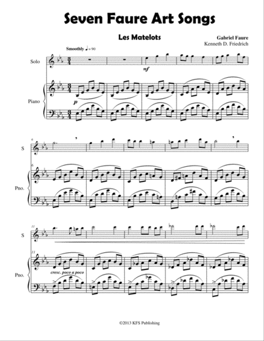 Seven Faure Art Songs Flute Solo scores gallery preview page 1