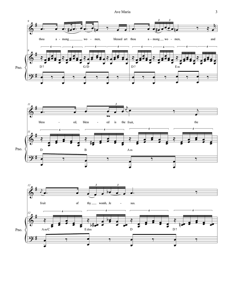 Ave Maria (English Lyrics - Low Key - Piano accompaniment) Piano, Vocal scores gallery preview page 4
