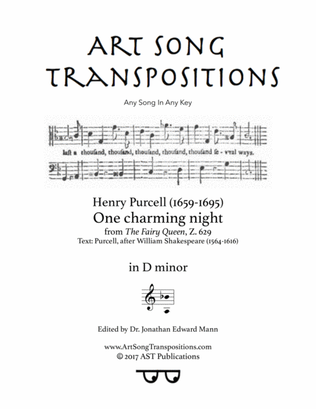 Book cover for PURCELL: One charming night (transposed to D minor)