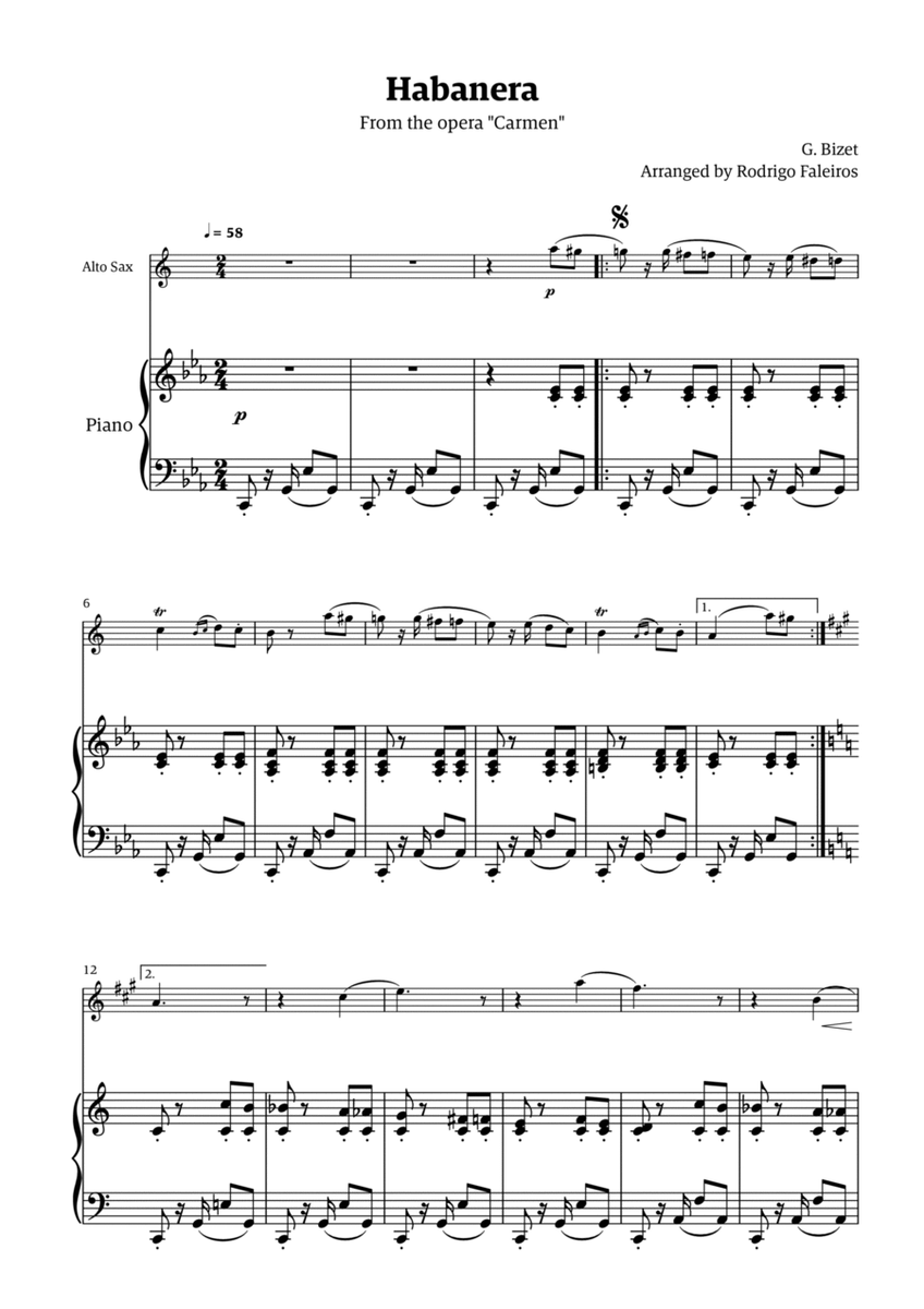 Habanera (for solo alto sax w/ piano accompaniment) image number null