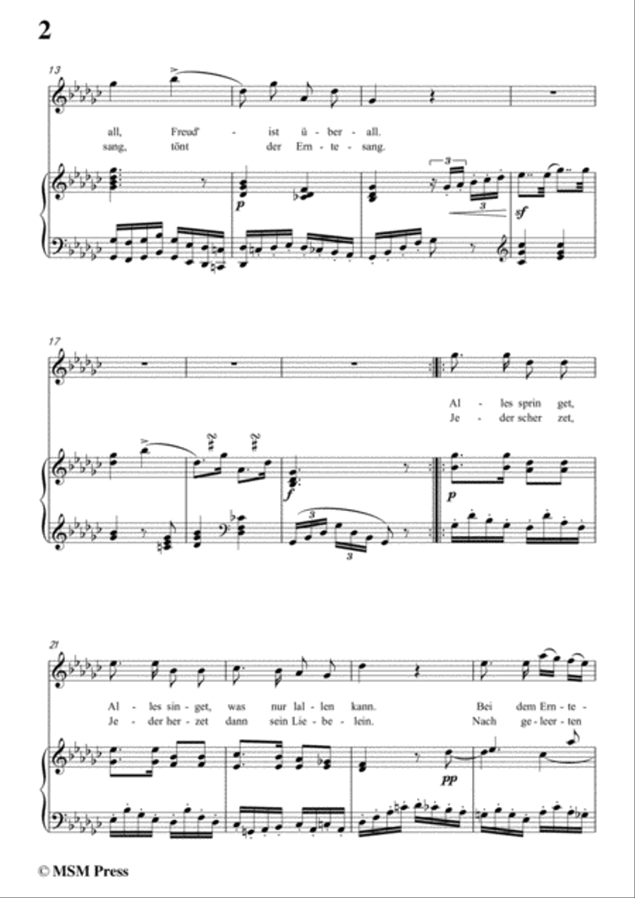 Schubert-Erntelied,in G flat Major,for Voice&Piano Voice scores gallery preview page 4