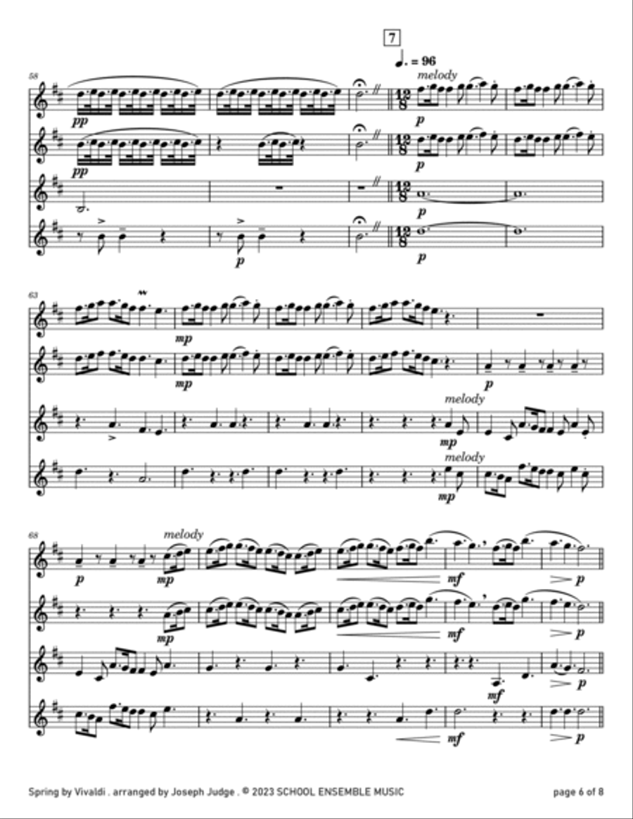Spring by Vivaldi for Clarinet Quartet in Schools Clarinet Quartet scores gallery preview page 6