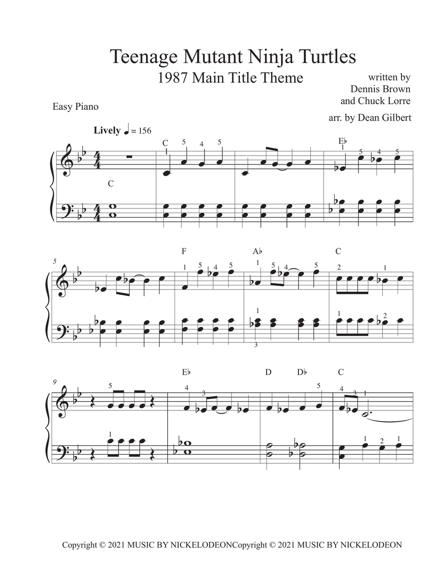 Teenage Mutant Ninja Turtles (1987) - Main Title Theme Easy Piano scores gallery preview page 1