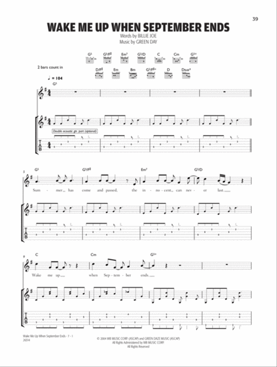 Wake Me Up When September Ends Electric Guitar scores gallery preview page 1