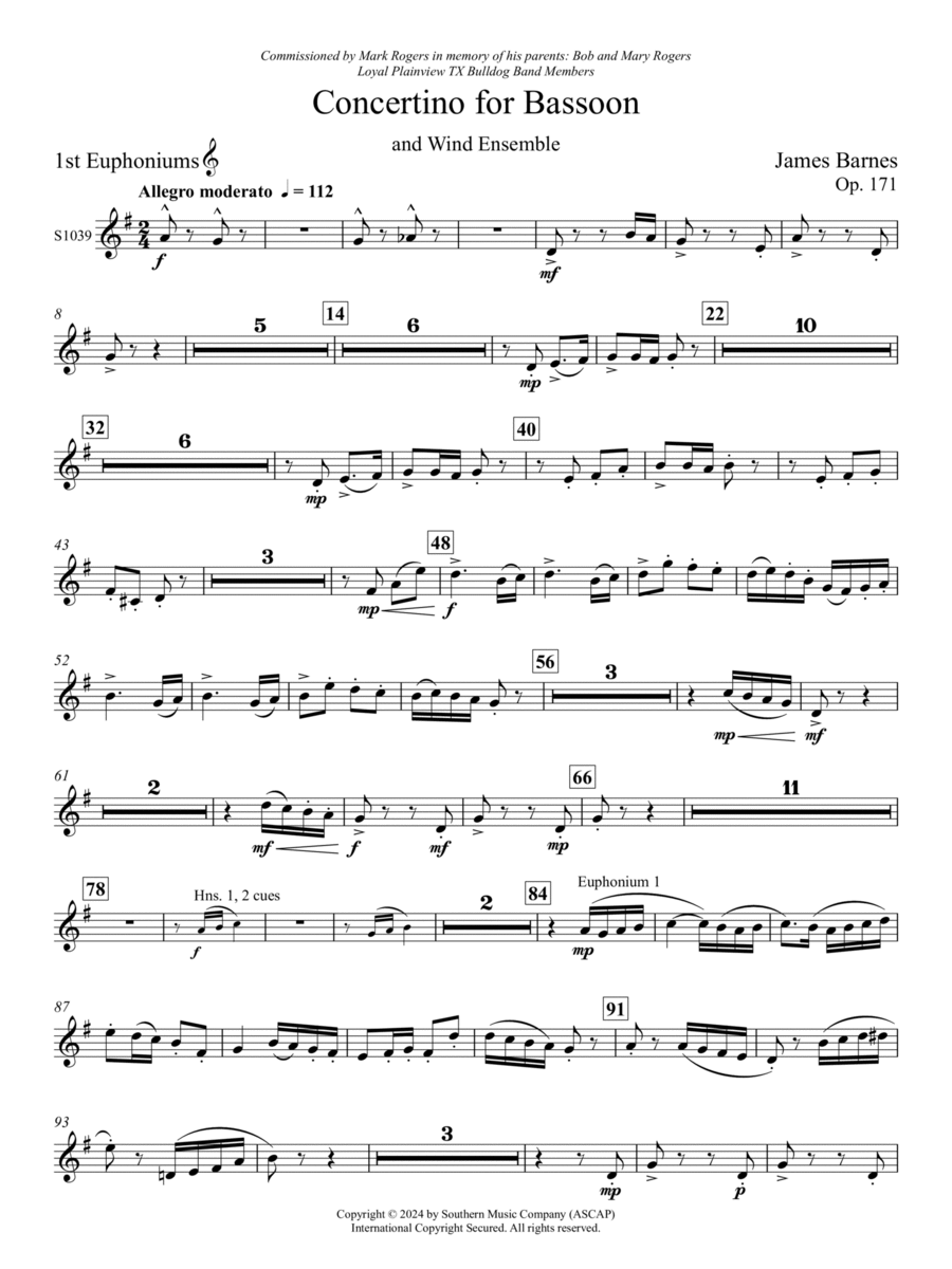 Concertino for Bassoon and Wind Ensemble - Bb Euphonium 1 T.C. Concert Band scores gallery preview page 1