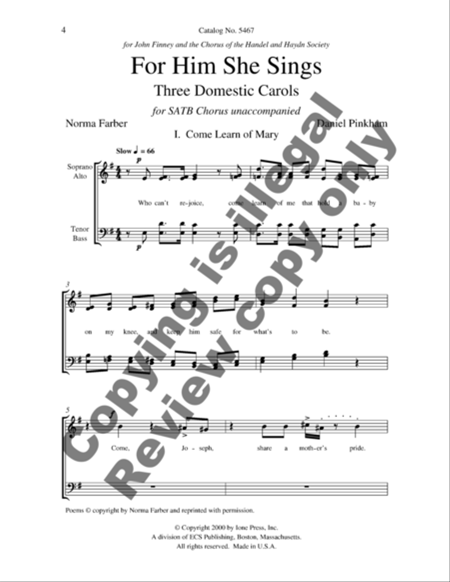 For Him She Sings: Three Domestic Carols 4-Part scores gallery preview page 7
