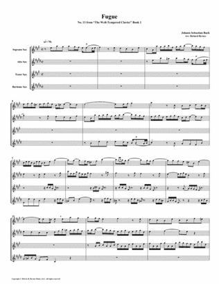 Fugue 13 from Well-Tempered Clavier, Book 1 (Saxophone Quartet)
