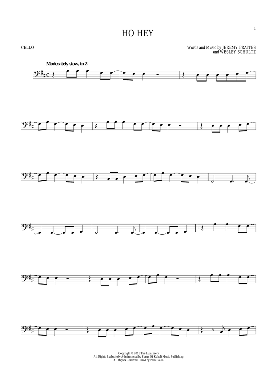 Ho Hey Cello Solo scores gallery preview page 1