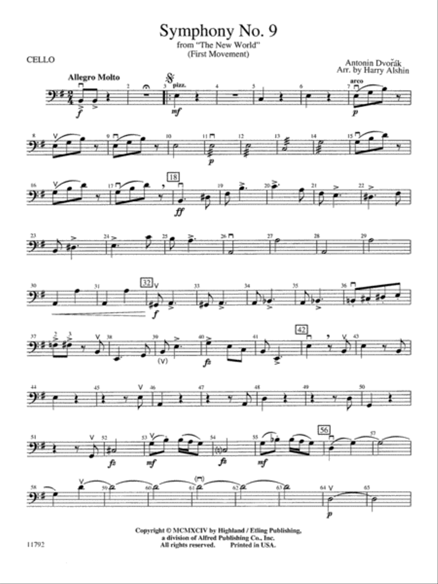 New World Symphony: Cello String Orchestra scores gallery preview page 1