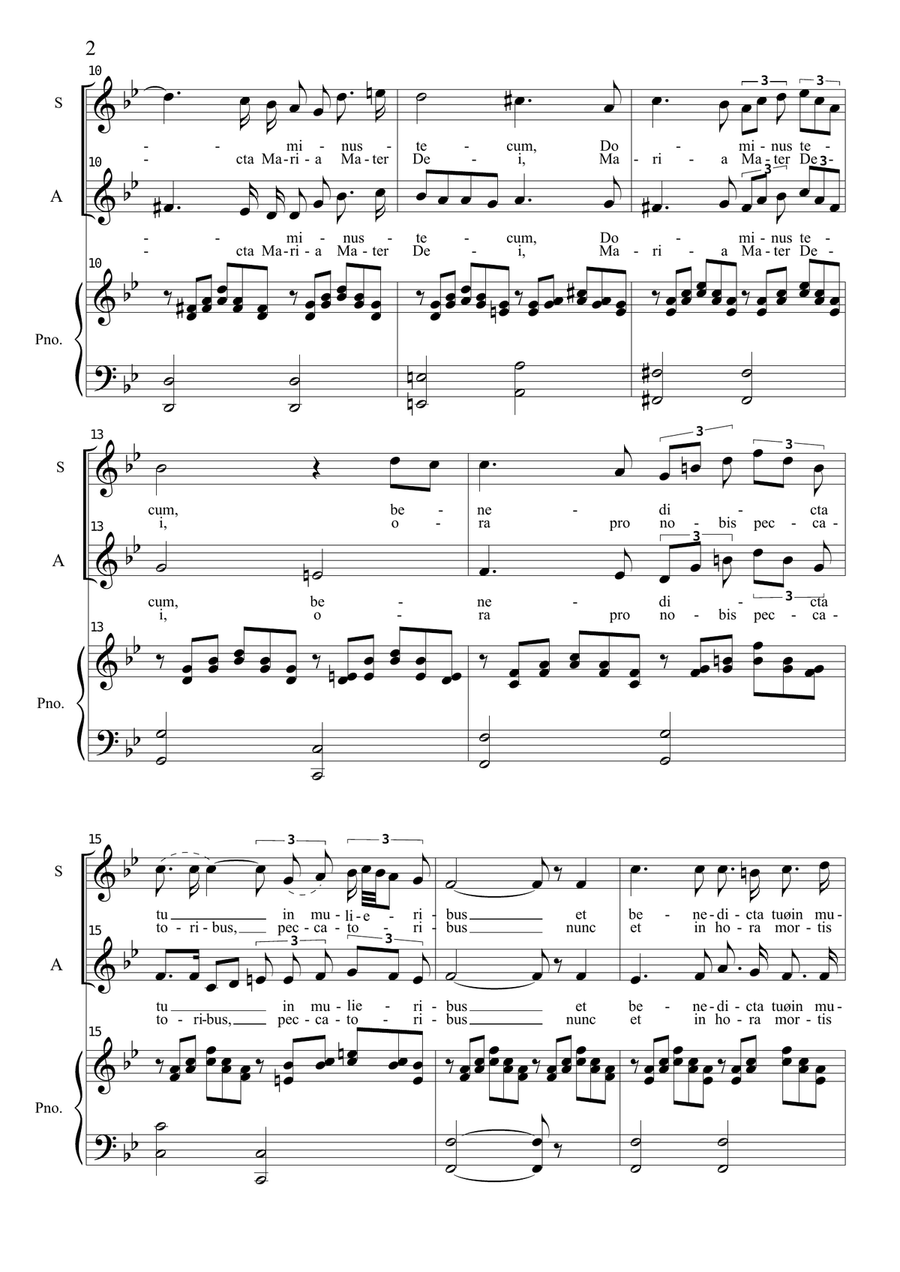 AVE MARIA - F. Schubert - For Soprano and Alto + Piano - Latin Lyrics SSA scores gallery preview page 3