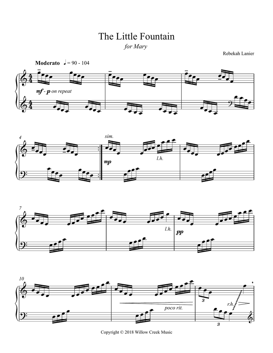 The Little Fountain – solo lever or pedal harp Pedal Harp scores gallery preview page 2
