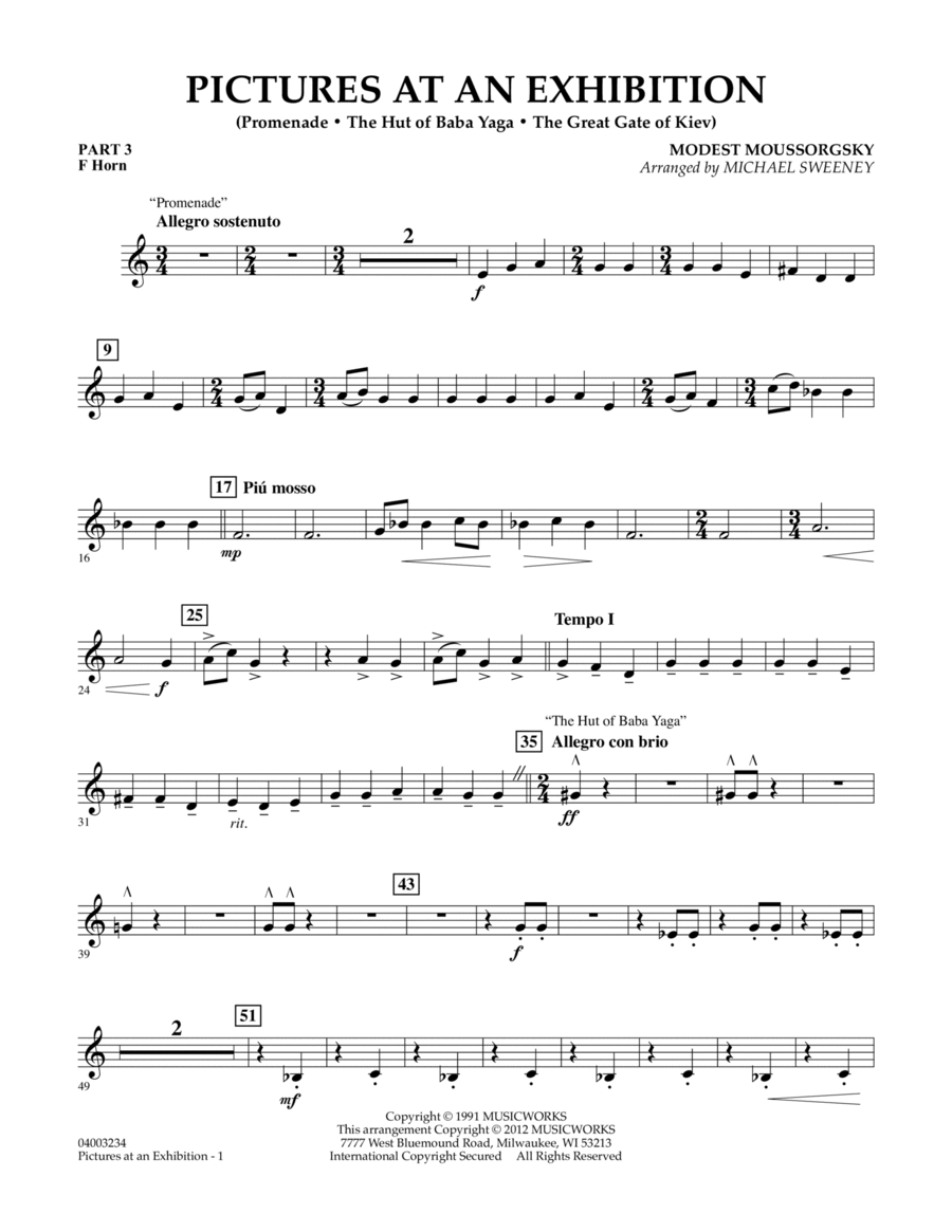 Pictures At An Exhibition (Excerpts) - Pt.3 - F Horn Concert Band scores gallery preview page 1