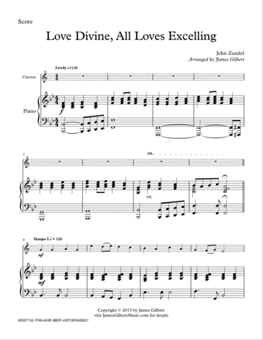 Love Divine, All Loves Excelling Clarinet Solo scores gallery preview page 1