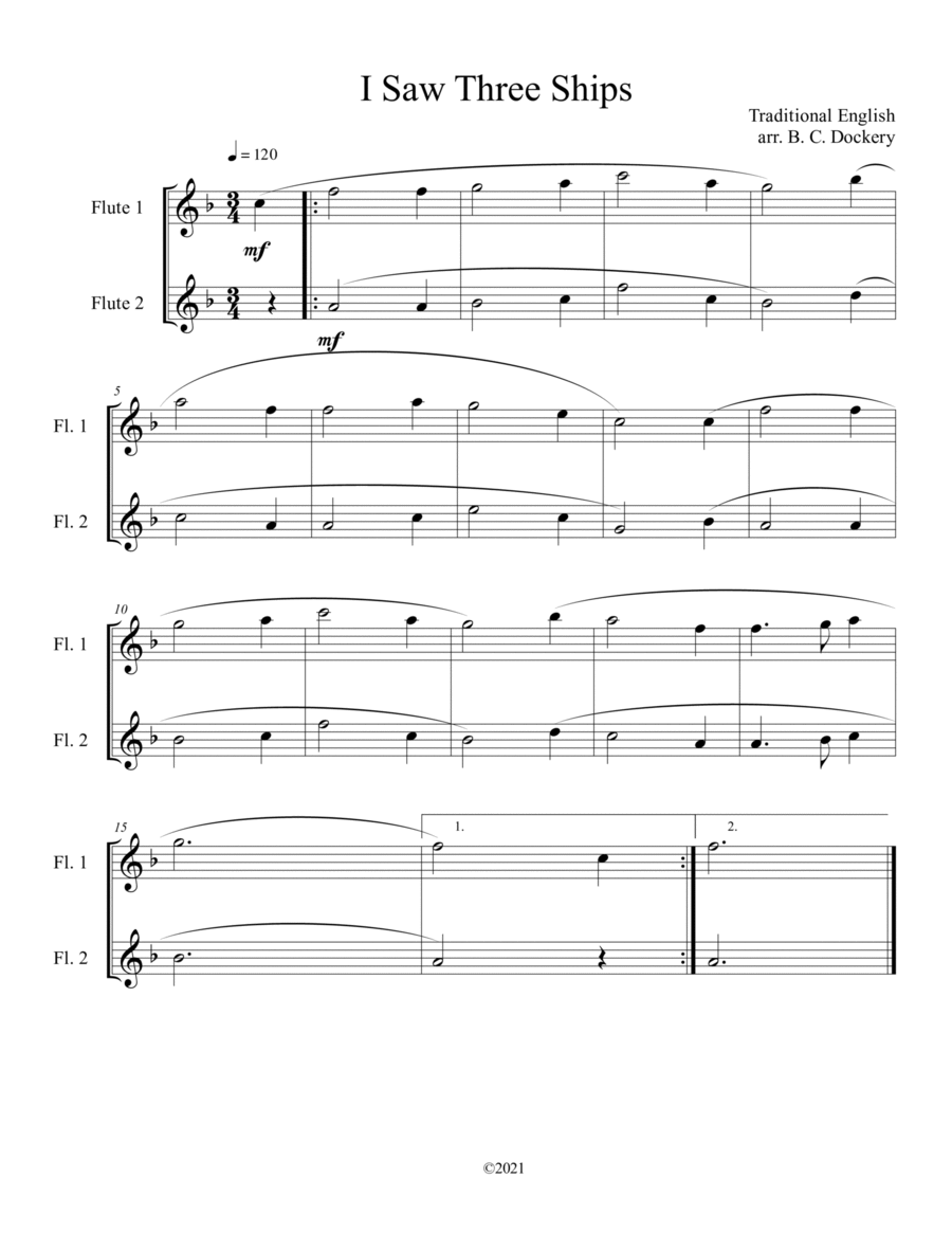 I Saw Three Ships (Flute Duet) Flute Duet scores gallery preview page 1