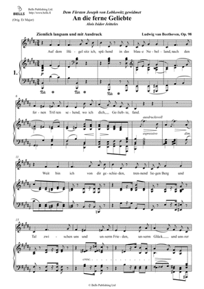 Book cover for An die ferne Geliebte, Op. 98 (B Major)