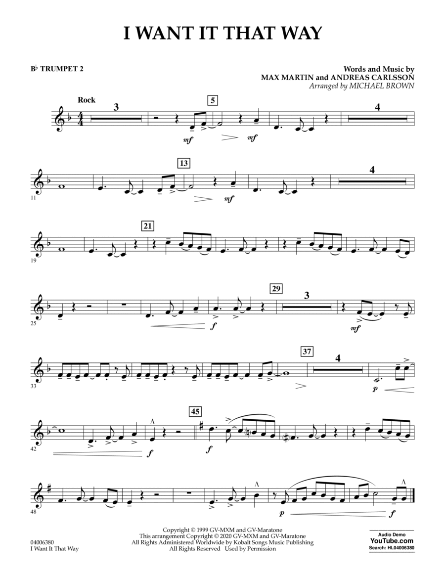 I Want It That Way (arr. Michael Brown) - Bb Trumpet 2