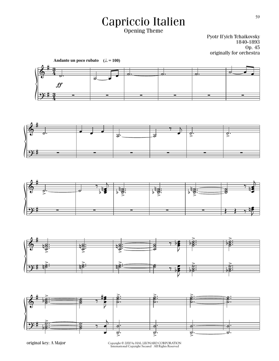 Capriccio Italien, OP. 45 Piano Solo scores gallery preview page 1