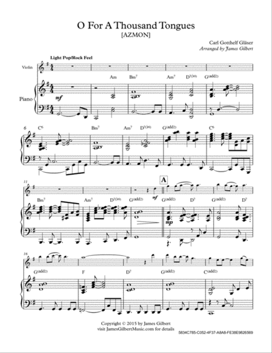 O For A Thousand Tongues Violin Solo scores gallery preview page 2