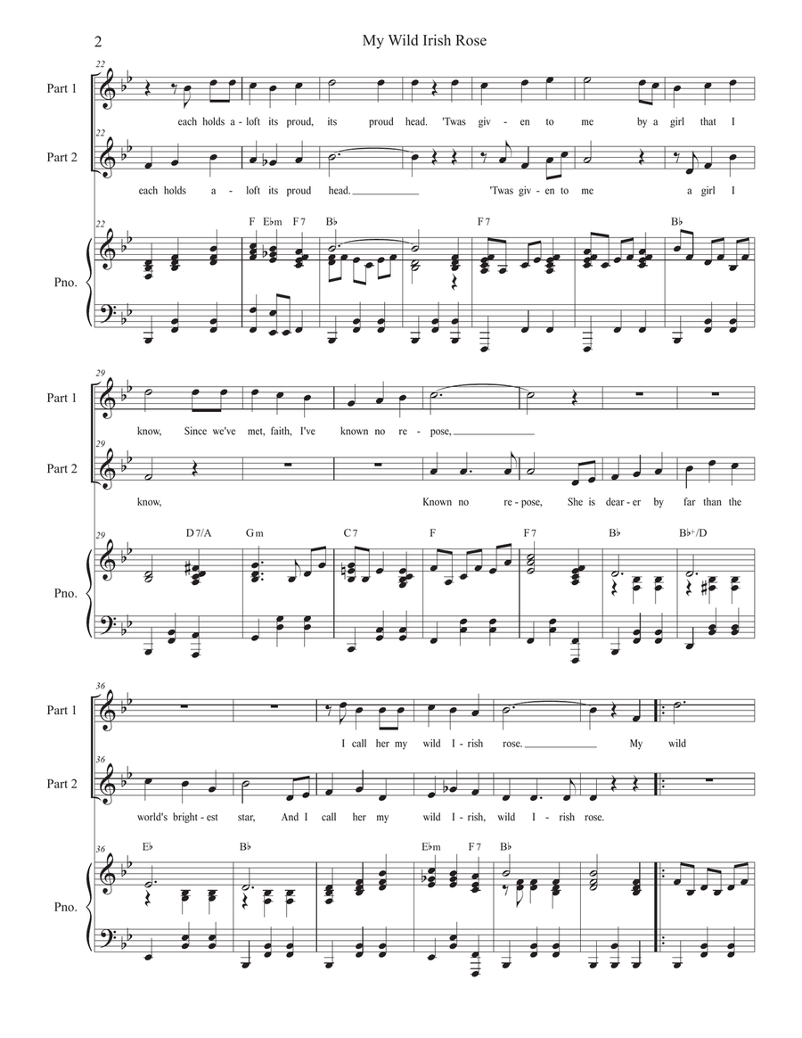 My Wild Irish Rose (2-part choir) 2-Part scores gallery preview page 2