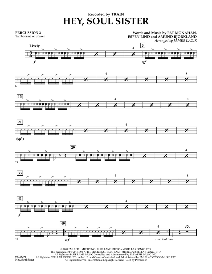 Hey, Soul Sister - Percussion 2 Concert Band scores gallery preview page 1