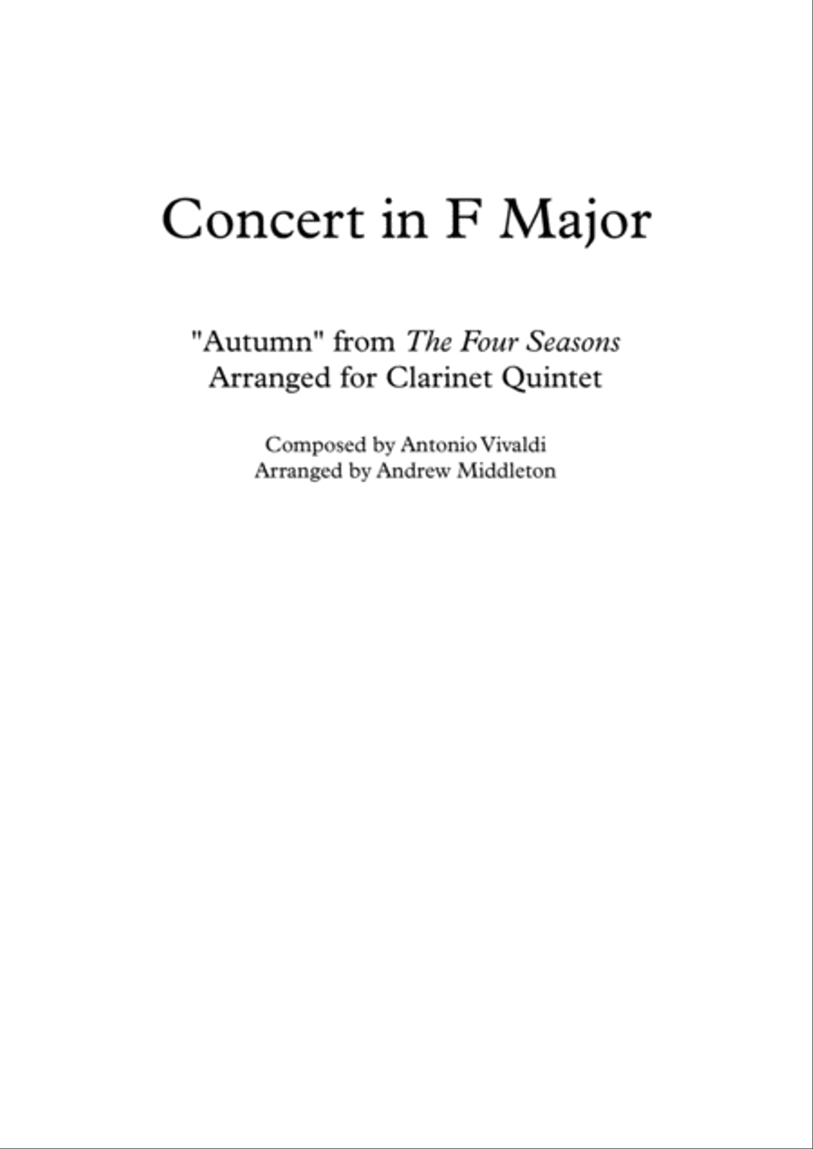 "Autumn" from The Four Seasons arranged for Clarinet Quintet image number null