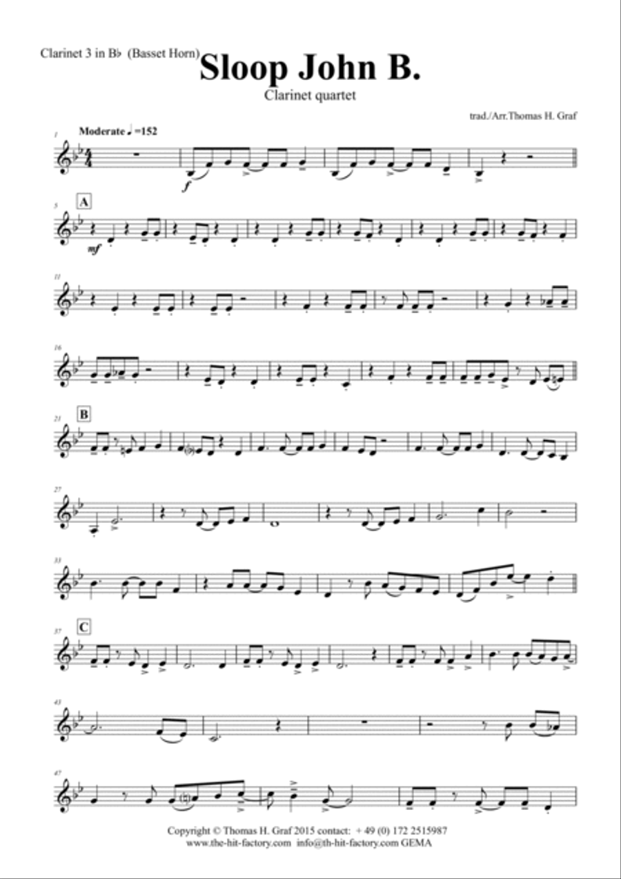 Sloop John B. - Caribian Folk Song - Clarinet Quartet Clarinet Quartet scores gallery preview page 5