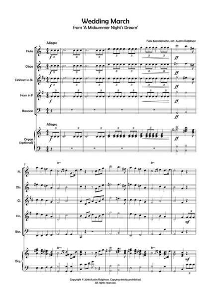 Wedding March (from "A Midsummer Night's Dream") by Mendelssohn - wind quintet with optional organ image number null