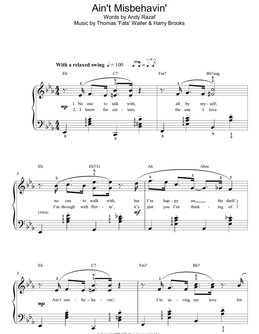 Ain't Misbehavin' Ain't Misbehavin' Easy Piano scores gallery preview page 1