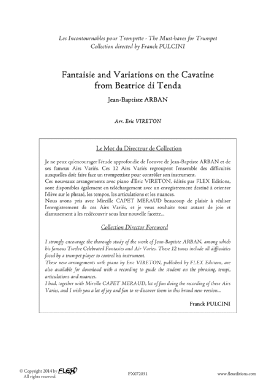 Fantaisie and Variations on the Cavatina from Beatrice di Tenda Cornet scores gallery preview page 2