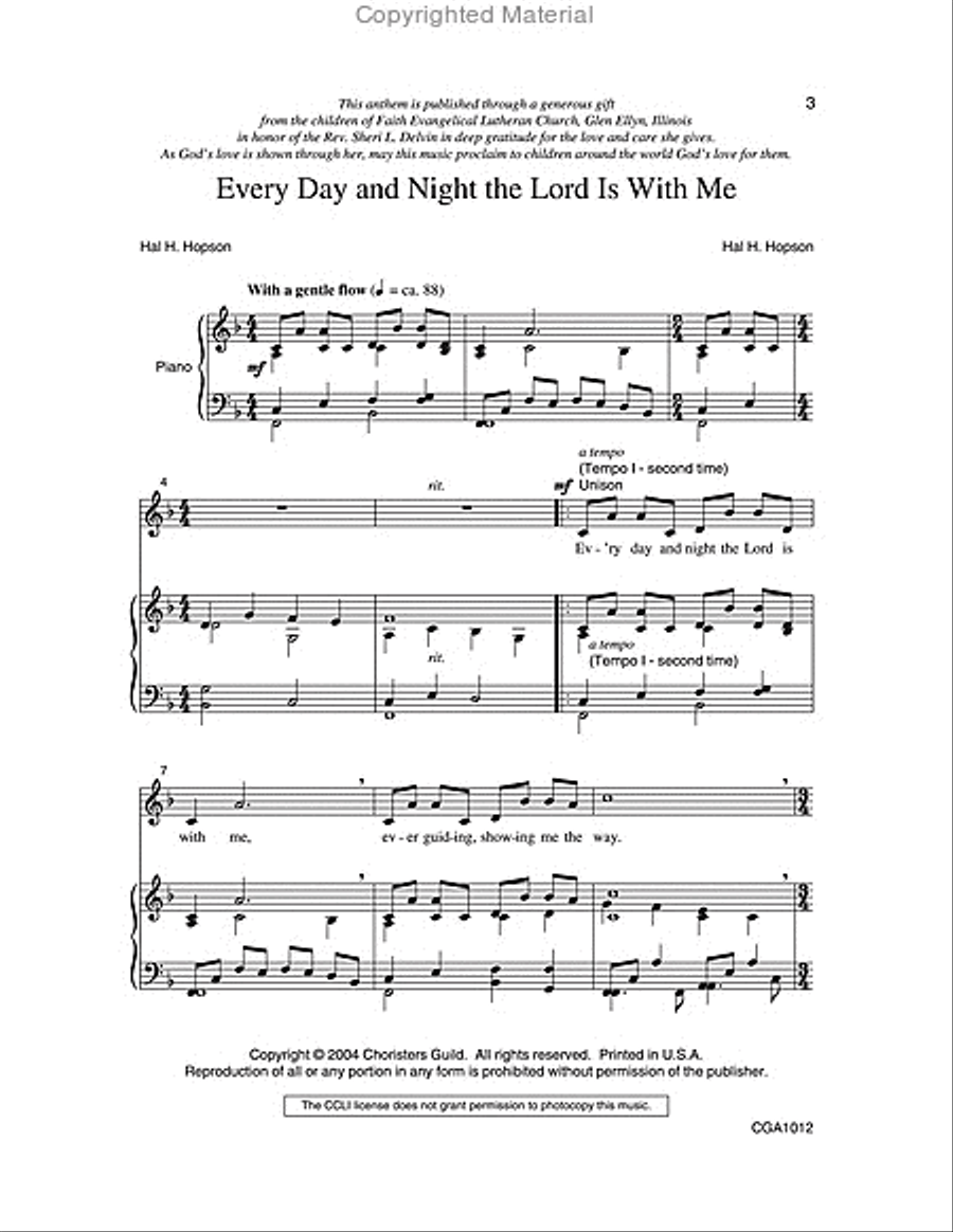 Every Day and Night the Lord Is With Me Unison Choir scores gallery preview page 2