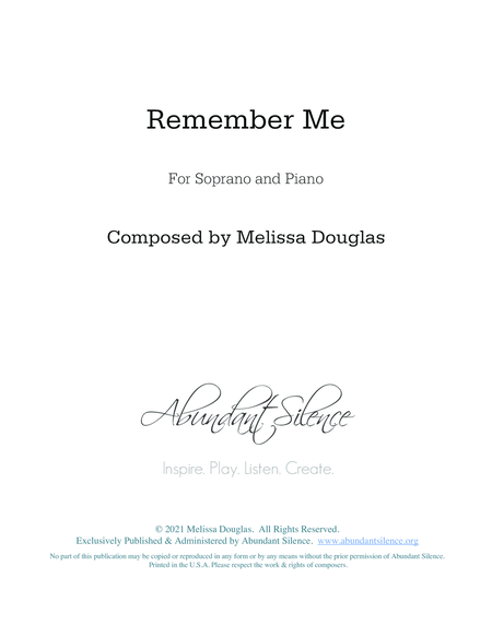 Remember Me for Soprano and Piano by Melissa Douglas