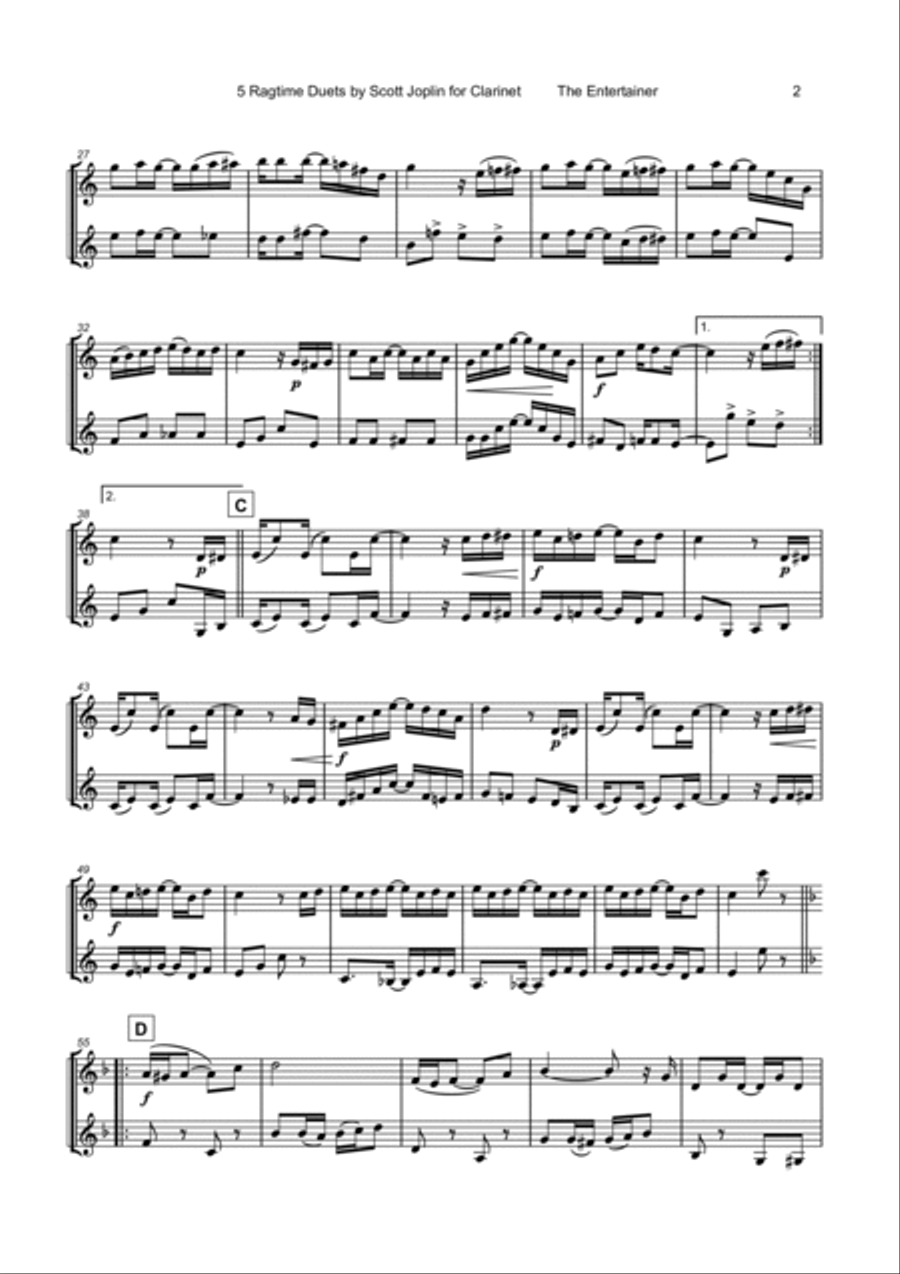 Five Ragtime Duets by Scott Joplin for Clarinet Clarinet Duet scores gallery preview page 3