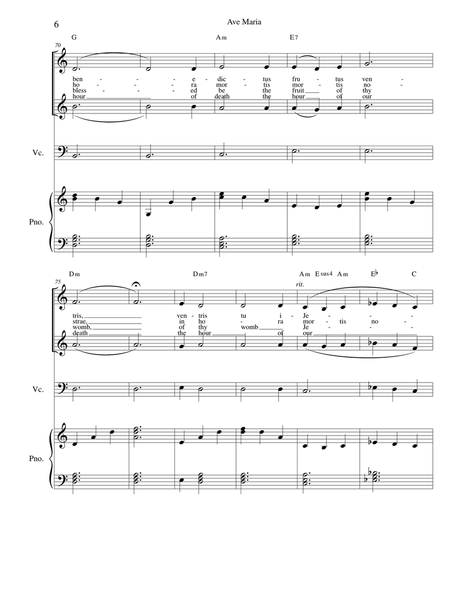 Ave Maria - duet Latin and English lyrics incl for flute or violin or cello, voice duet and piano Small Ensemble scores gallery preview page 6