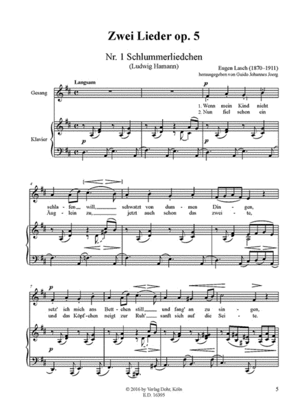 Zwei Lieder für Singstimme und Klavier op. 5 (nach Gedichten von Ludwig Hamann und Otto Roquette)