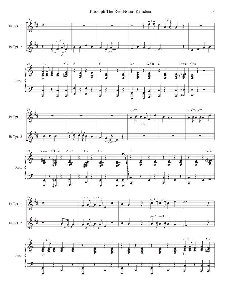Rudolph The Red-nosed Reindeer Trumpet Duet scores gallery preview page 3