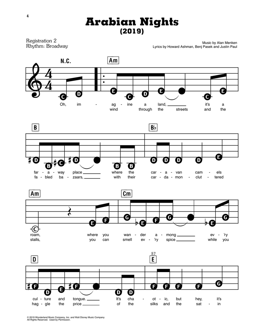 Arabian Nights (2019) (from Disney's Aladdin) Electronic Keyboard scores gallery preview page 1