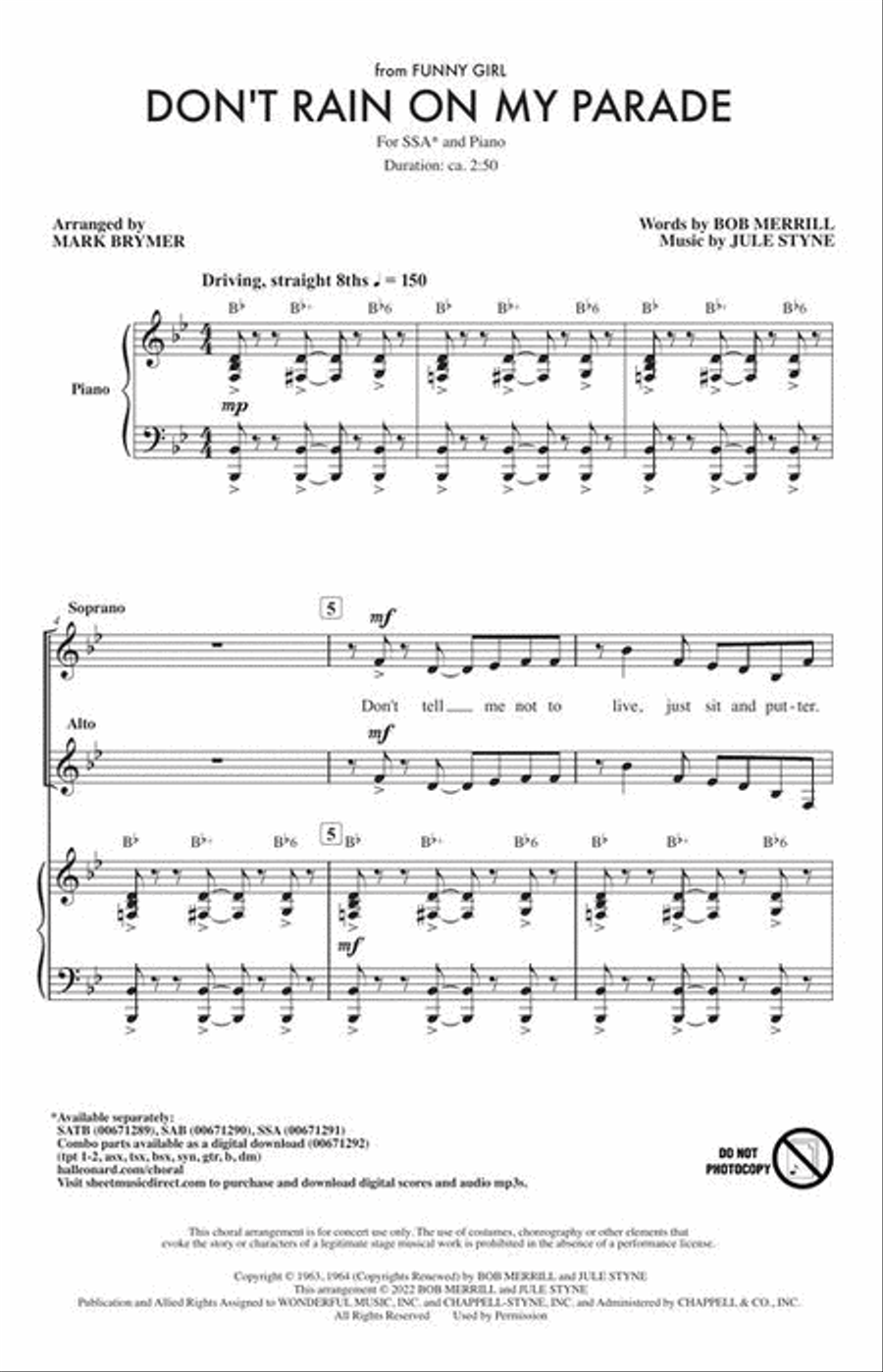 Don't Rain on My Parade SSA scores gallery preview page 3