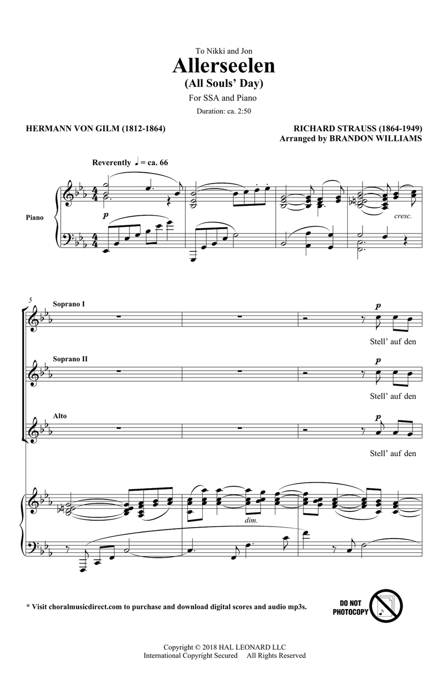 Book cover for Allerseelen (arr. Brandon Williams)