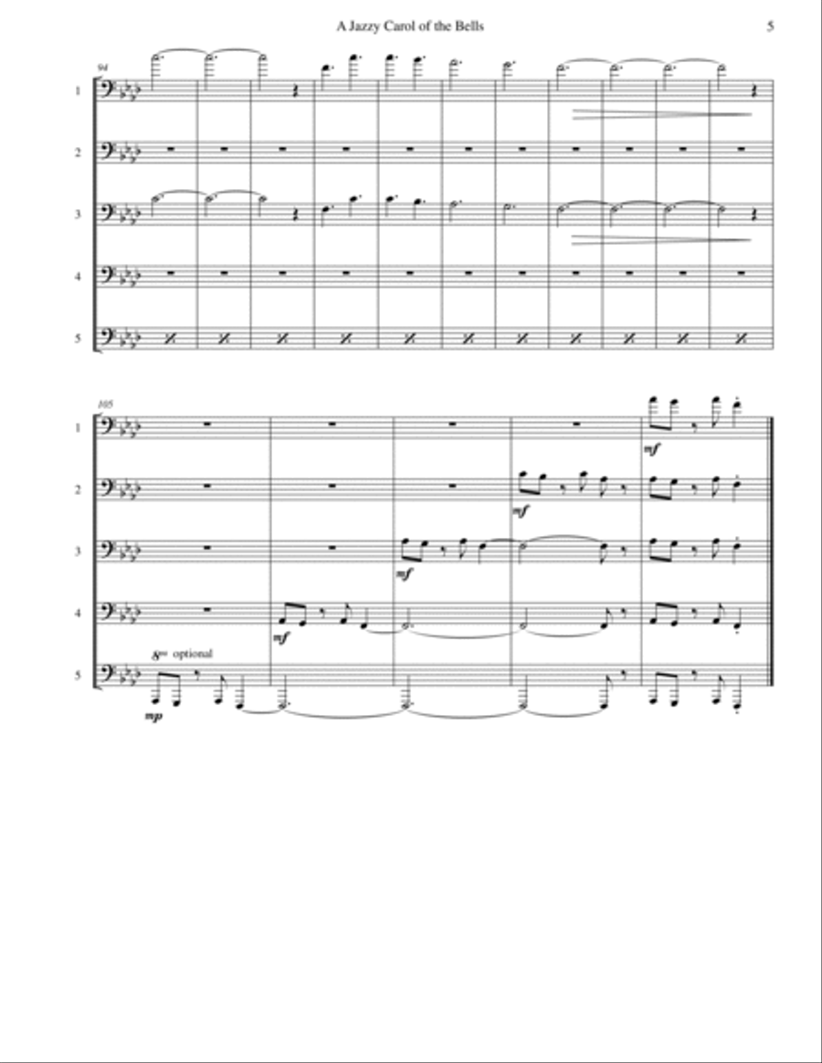 Carol of the Bells (Jazz Waltz for Trombone Quintet or Choir) Choir scores gallery preview page 6