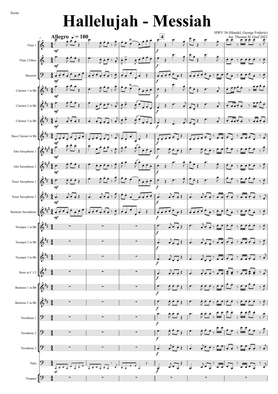 Messiah - Hallelujah - HWV 56 - Concert Band - C - Score Only Concert Band scores gallery preview page 1