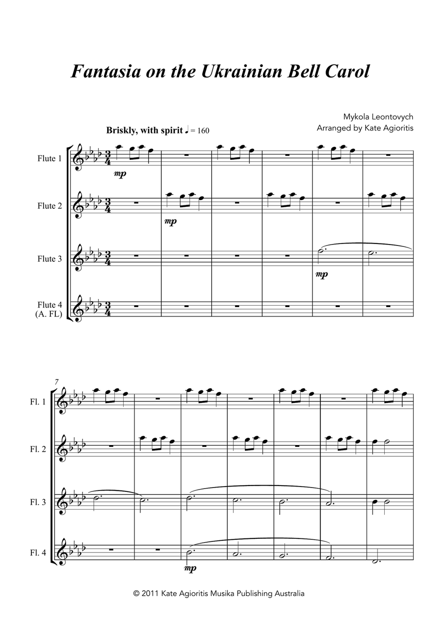 Fantasia on the Ukrainian Bell Carol - for Flute Quartet Flute Quartet scores gallery preview page 2