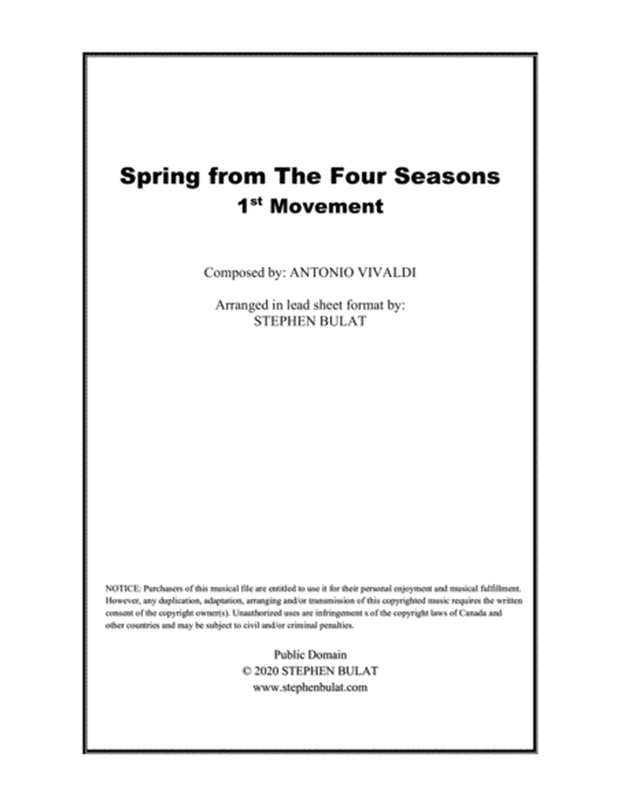 Spring - 1st Movement from "The Four Seasons" (Vivaldi) - Lead sheet (key of A)