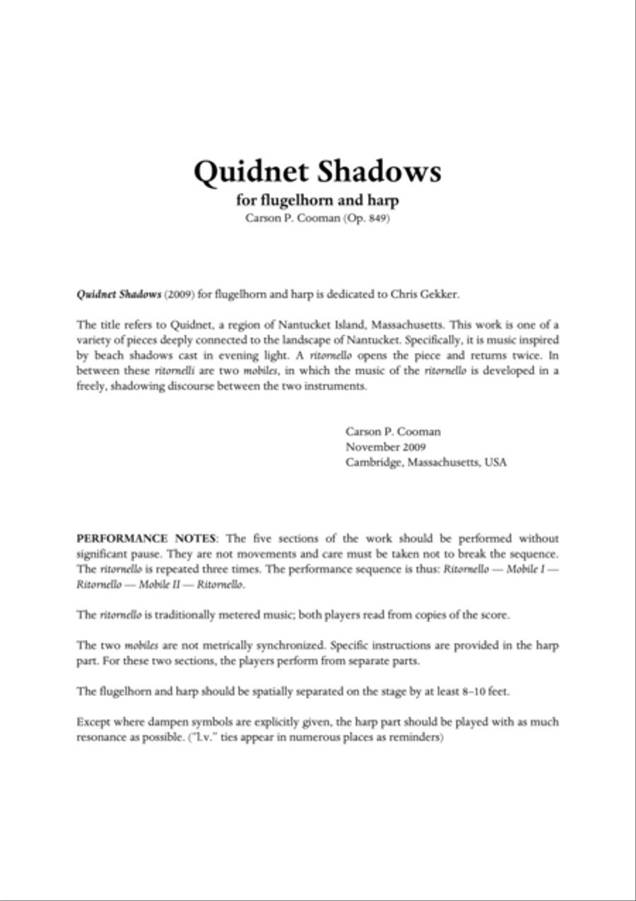 Carson Cooman - Quidnet Shadows (2009) for flugelhorn and harp Flugelhorn scores gallery preview page 1