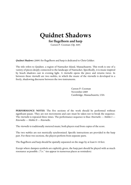 Carson Cooman - Quidnet Shadows (2009) for flugelhorn and harp