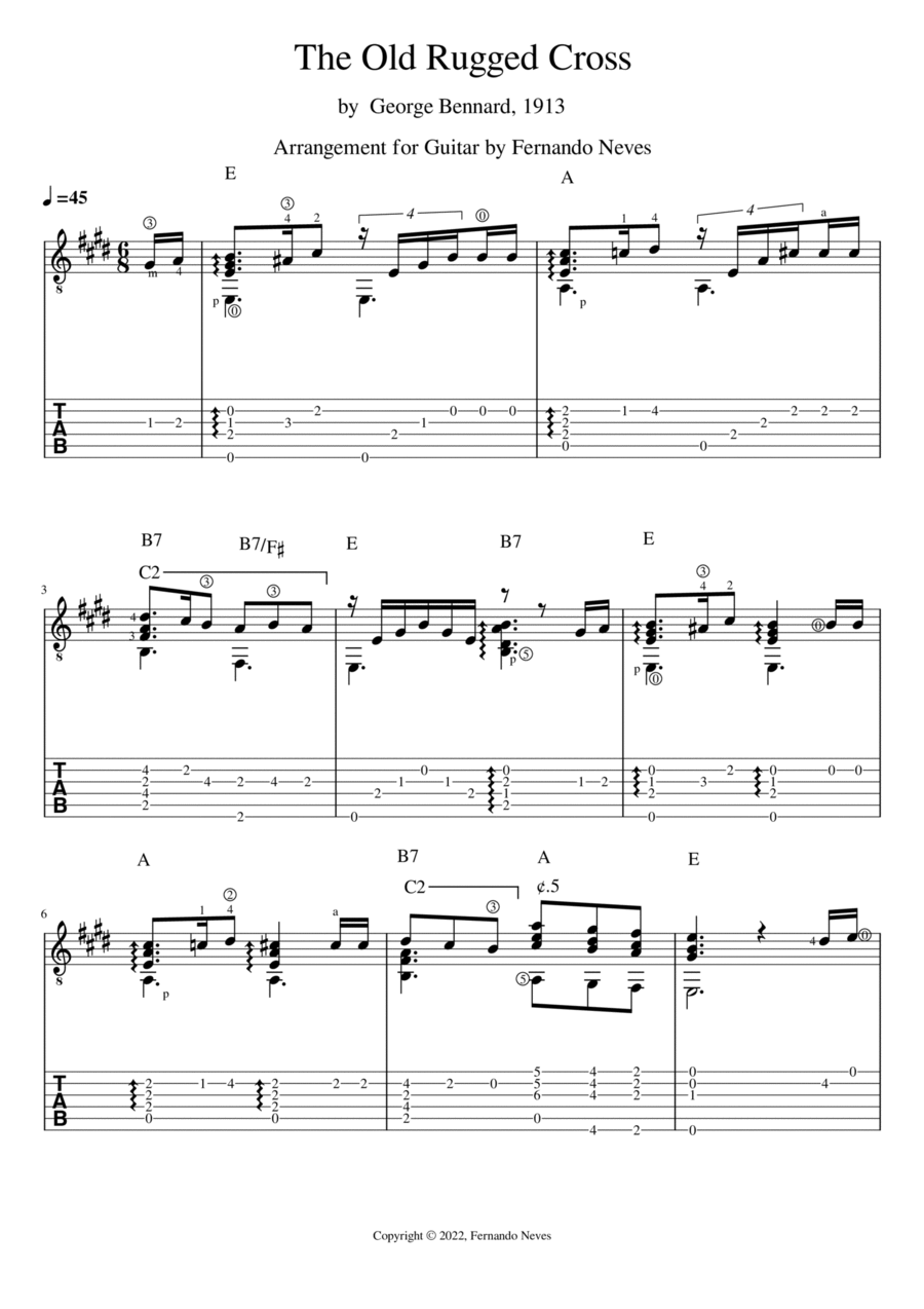 The Old Rugged Cross (Solo Fingerstyle Guitar) Acoustic Guitar scores gallery preview page 1
