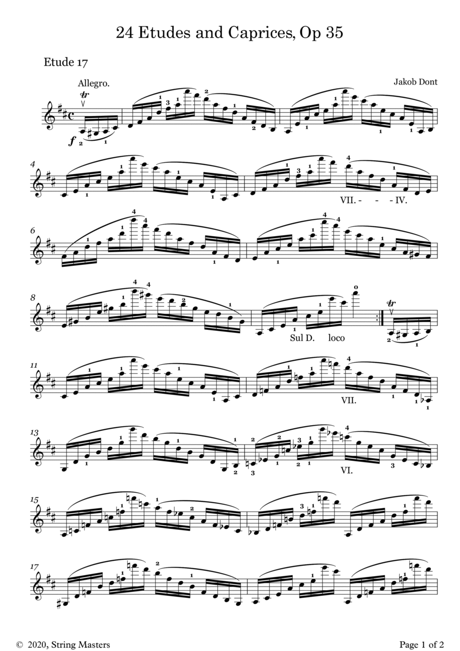 DONT 24 Etudes and Caprices Op35, for Violin No 17 Violin Solo scores gallery preview page 1